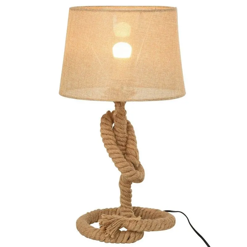 Nautical-Themed Fabric Table Lamp with Metal Base and Built-In Power Switch