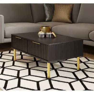 Nervata Black Coffee Table with 2 Drawers