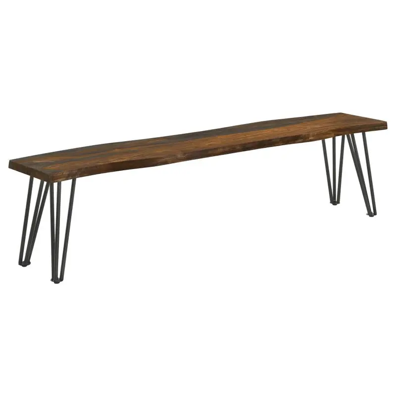 Neve Gray Sheesham Live-Edge Dining Bench with Hairpin Legs