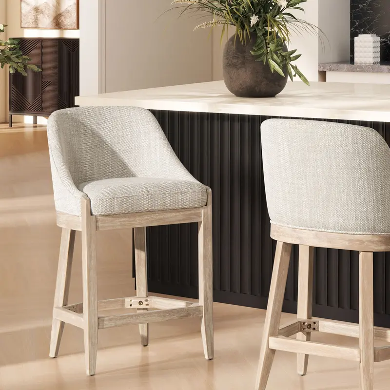 Newport Coastal-Inspired Curved-Back Counter Stool in Two-Tone Neutral Gray