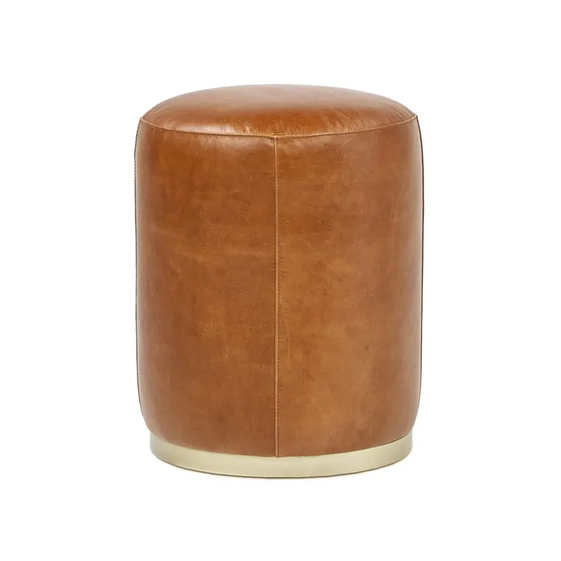 Nico Round Brown Ottoman Stool – Soft-Fabric Accent Seating