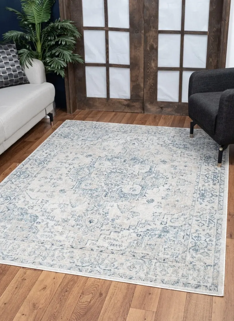 Noble Ivory Woven Area Rug – 5’3″ x 7’3″, Durable Polyester