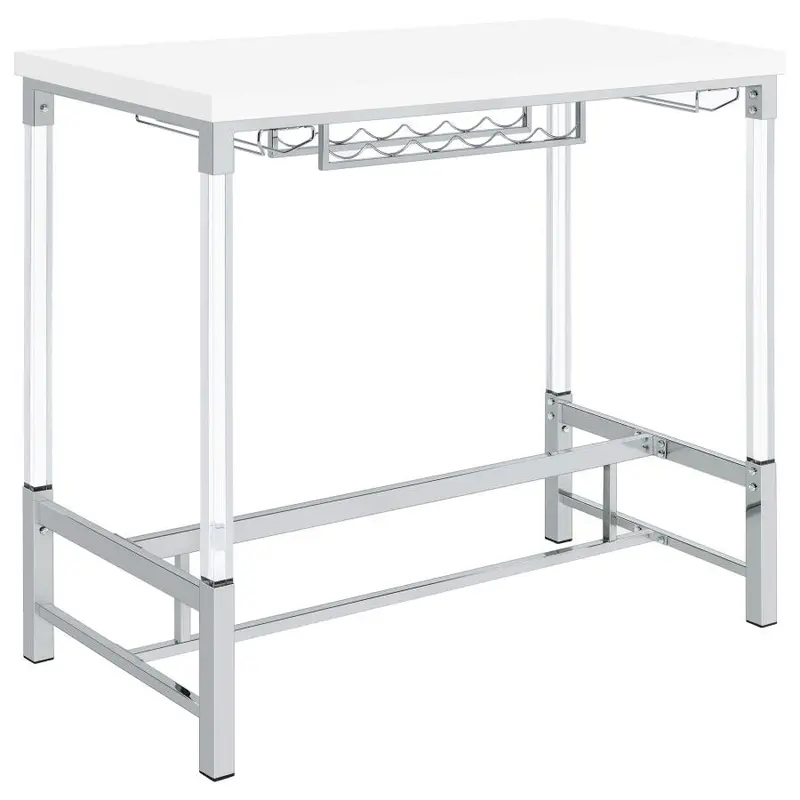 Norcrest White High-Gloss Bar Table with Acrylic Legs