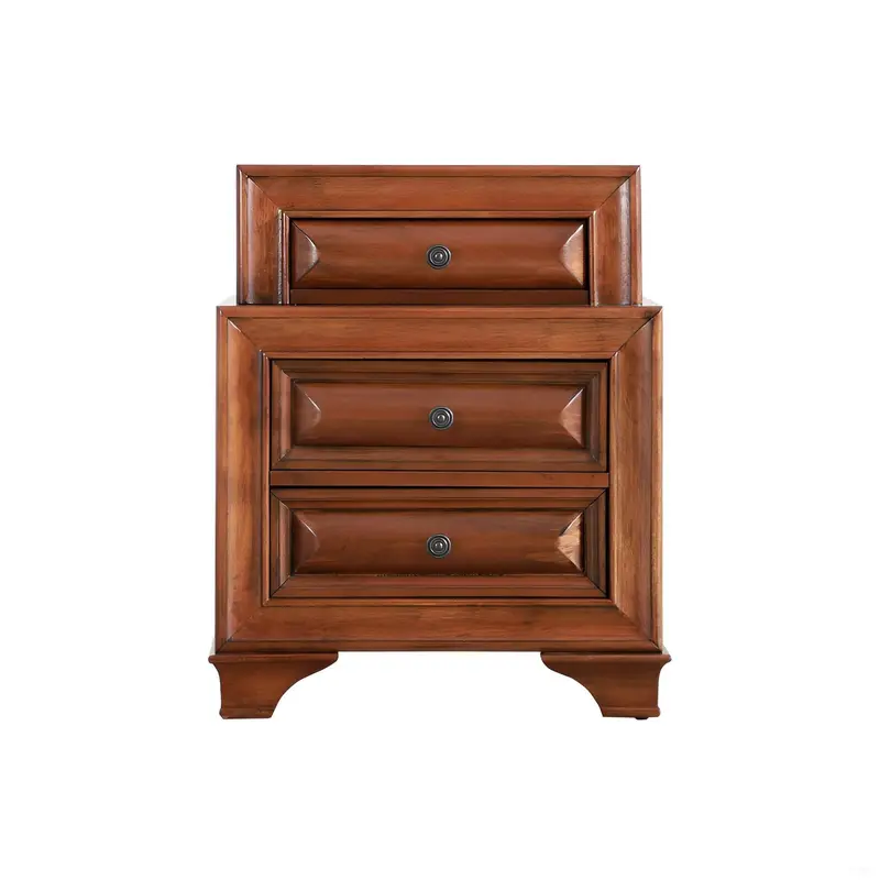 Oak-Finished Storage Nightstand with Functional Drawers