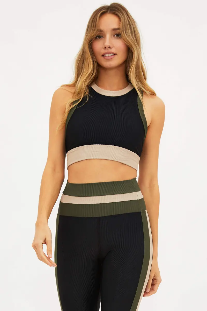 Olive & Military Green Colorblock Crop Top