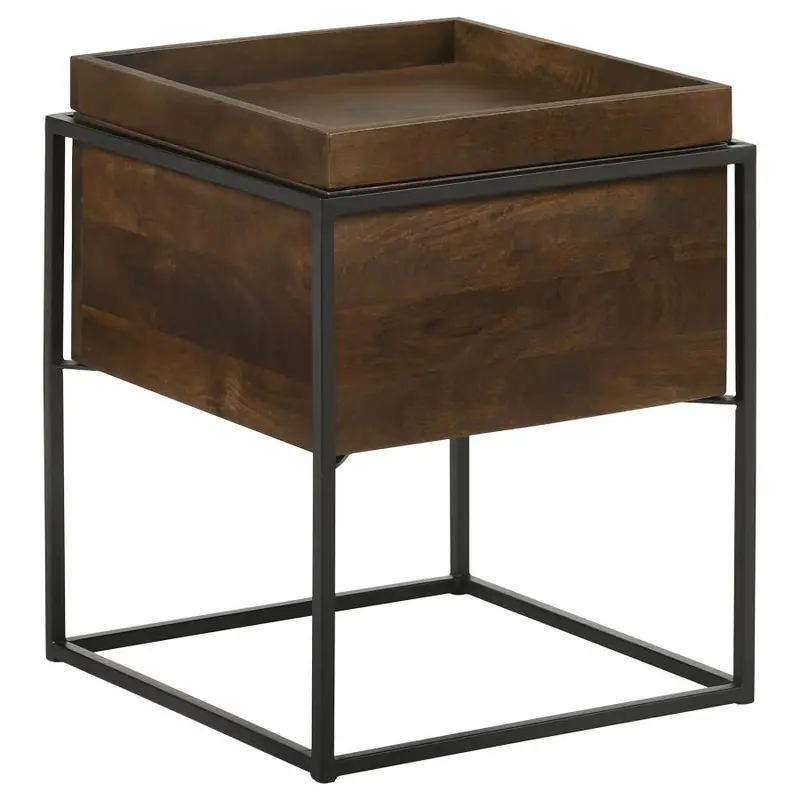 Ondrej Dark Brown Square Accent Side Table with Removable Tray