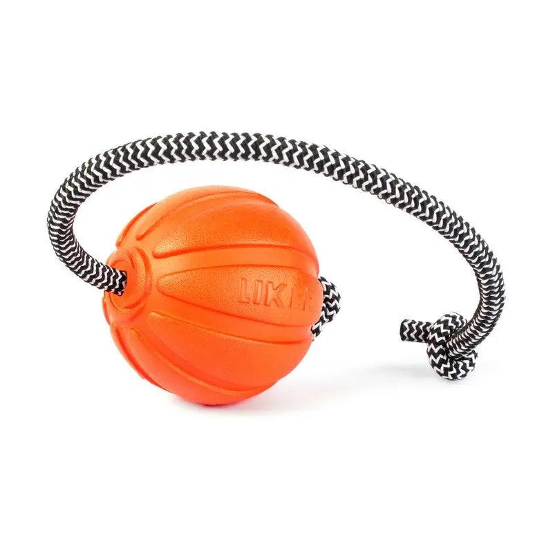 Orange Rubber Corded Dog Ball – 30cm Durable Play Toy by LIKER