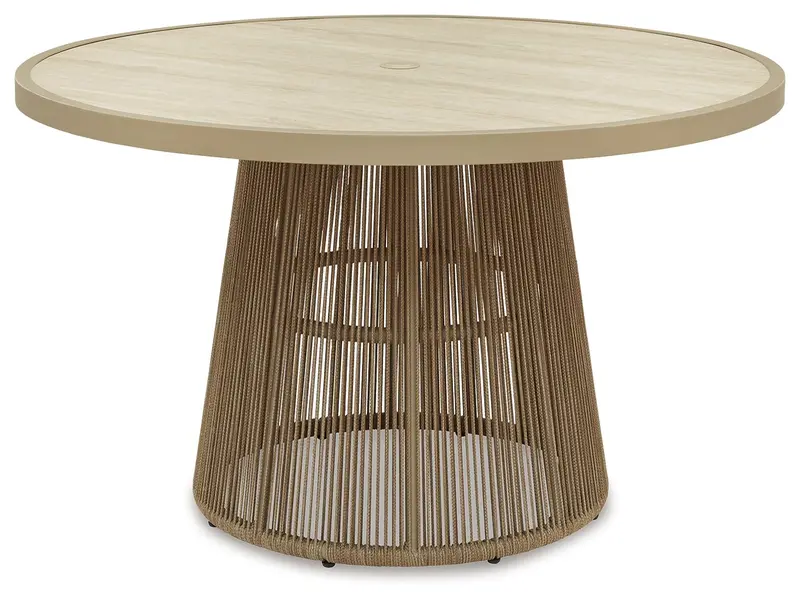 Orchard Beach Outdoor Dining Table in Beige Woven Finish