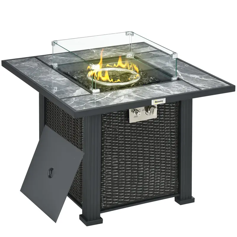 Outdoor Gas Fire Pit Table with PE Rattan Weave – Functional & Stylish Patio Centerpiece