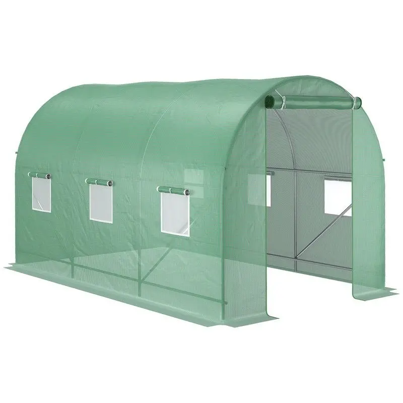 Outsunny 3.5m × 2m Steel-Frame Polytunnel Greenhouse – PE Cover, Roll-Up Door & Six Ventilation Windows