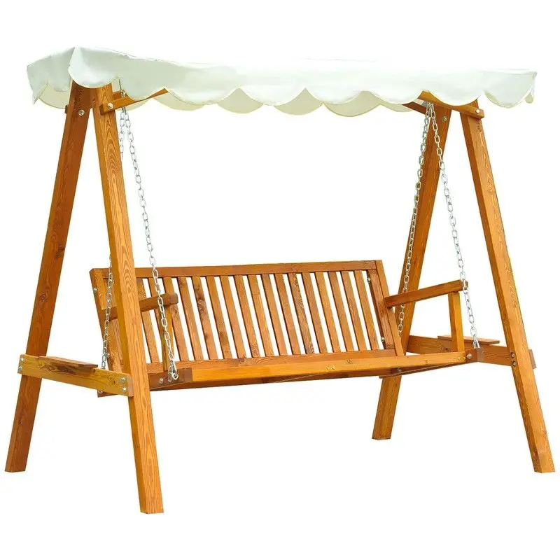 Outsunny 3-Seater Wooden Garden Swing Bench with Canopy and Hammock-Style Seat