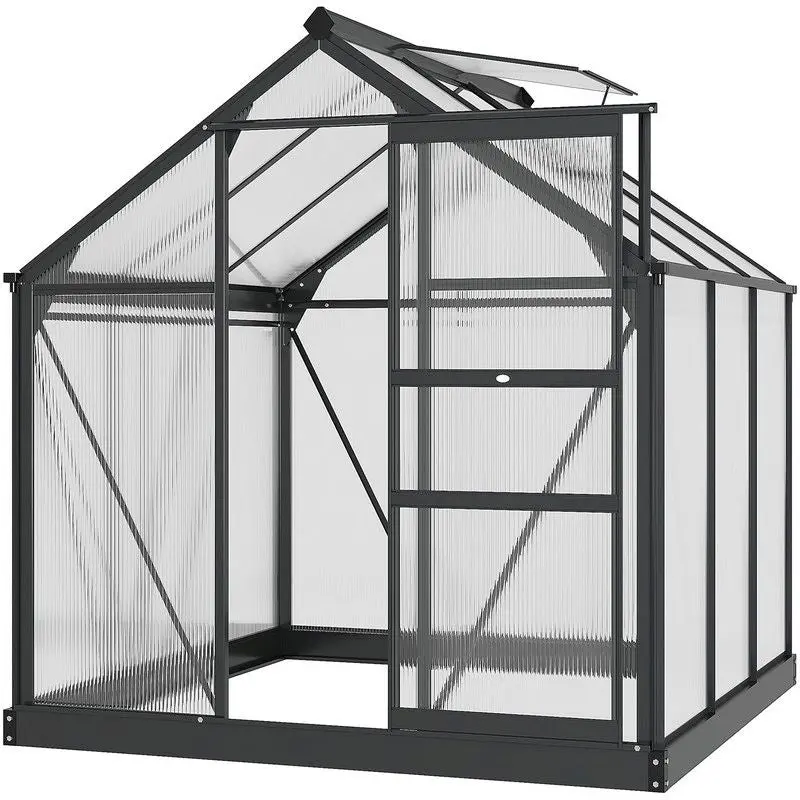 Outsunny Large Walk-In Greenhouse – Clear Polycarbonate Panels, Galvanized Base & Aluminum Frame