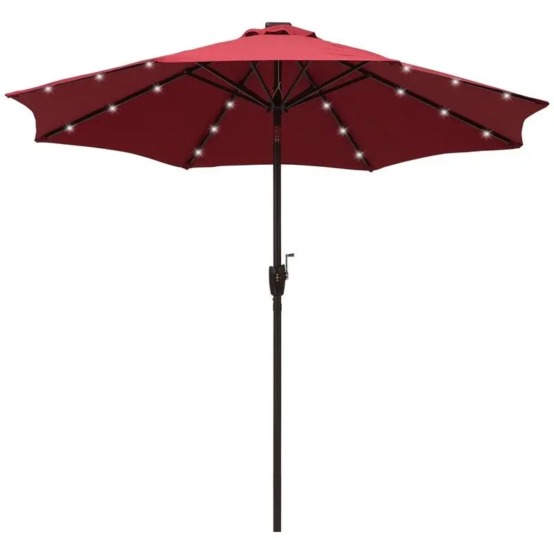 Outsunny Solar-Powered Umbrella – 24-Inch LED Wine Red Parasol for Patios