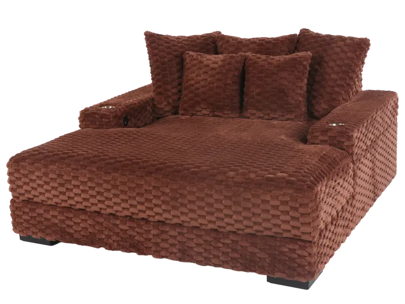 Oversized Chaise Lounge with Cup Holders and Dual USB Charging Ports