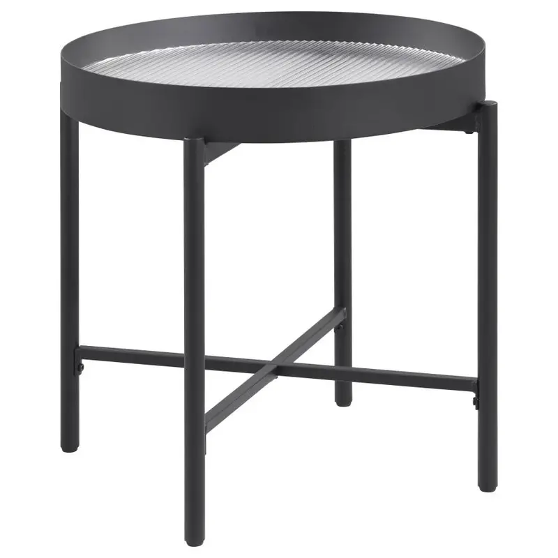 Ozella Sandy-Finished Round Accent Table with Hidden Storage