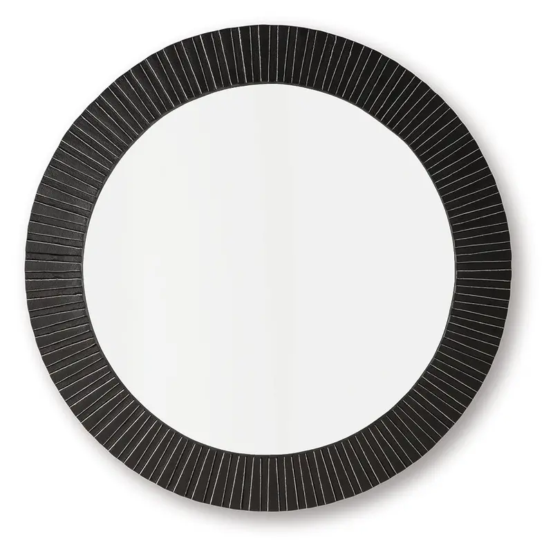 Ozias Circular Accent Mirror – Glossy Black Frame for Contemporary Spaces