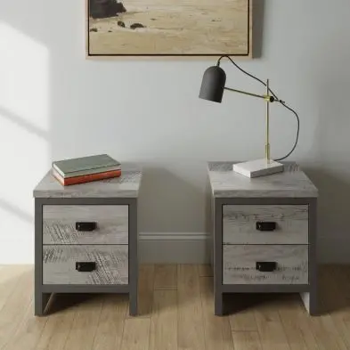 Pair of Boston Grey Bedside Tables – Each with Two Drawers