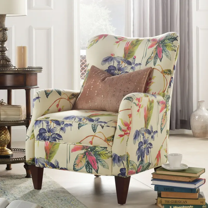 Paradise Floral Cotton Armchair – Off-White Printed Upholstered Seat