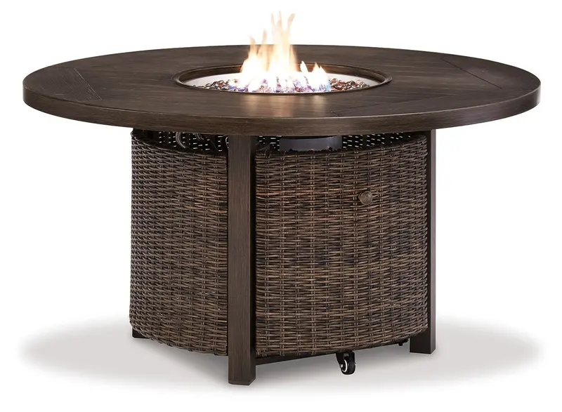 Paradise Trail Round Fire Pit Table – Medium Brown Timber Finish