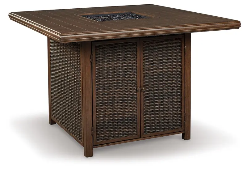 Paradise Trail Square Bar-Height Fire Pit Table – Medium Brown