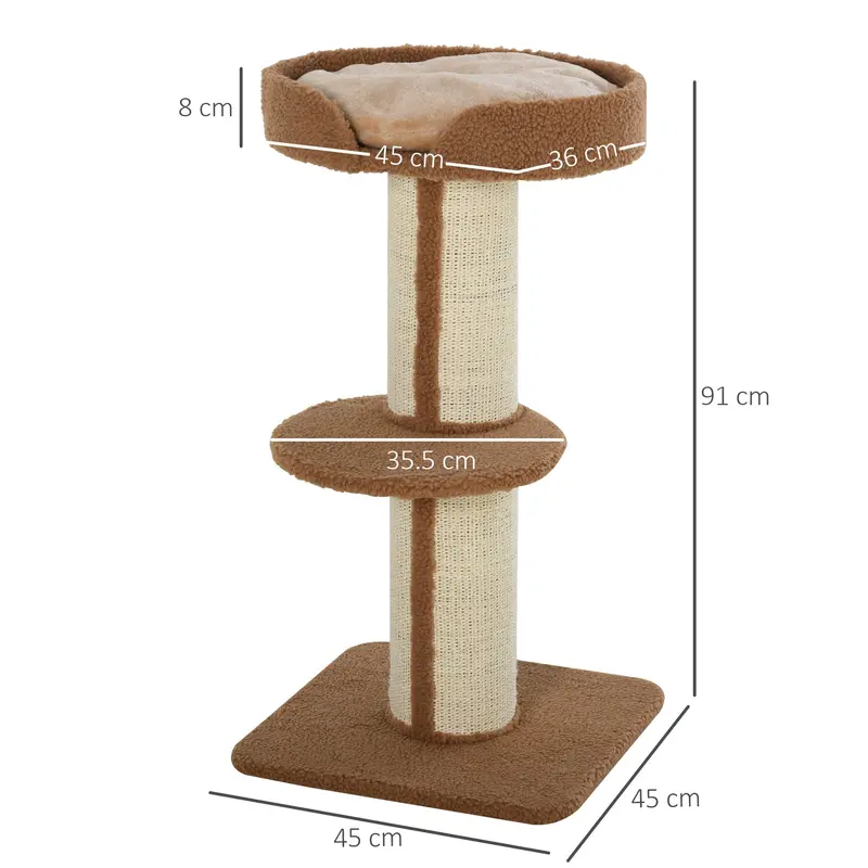 PawHut 91 cm Cat Tree – Multi-Level Play Tower with Scratching Posts & Soft Perches