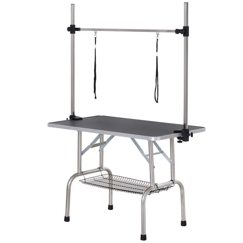 Pawhut Adjustable Black Dog Grooming Table – Heavy-Duty with Mesh Storage