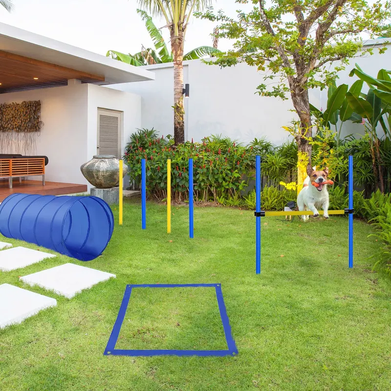 PawHut Adjustable Pet Agility Course – Blue and Yellow Training Set