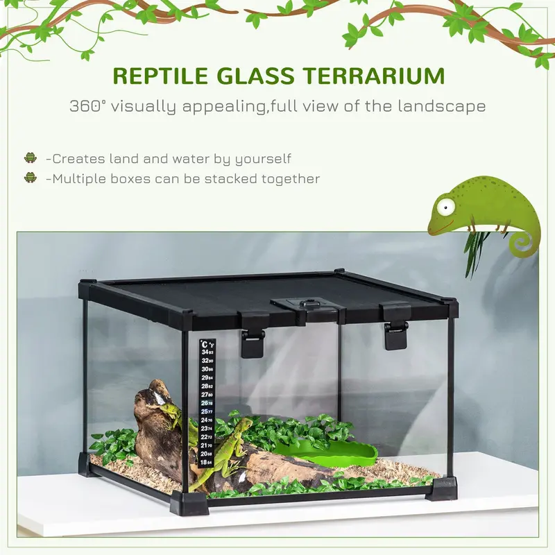 PawHut Compact Reptile Enclosure – 30x30x20 cm Ventilated Terrarium for Small Lizards