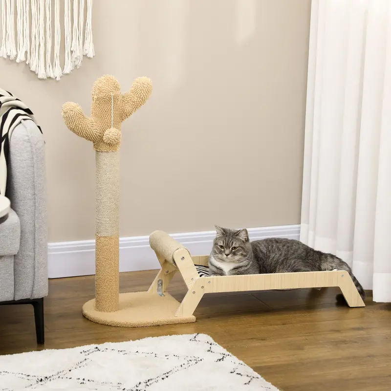 PawHut Dual-Function Cat Tree with Scratching Post & Cozy Bed