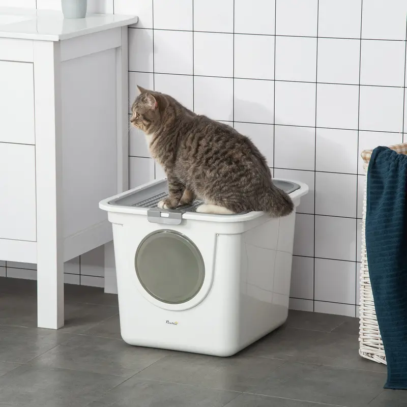 PawHut Enclosed Cat Litter Box – Dual-Access Kitten Pan with Scoop