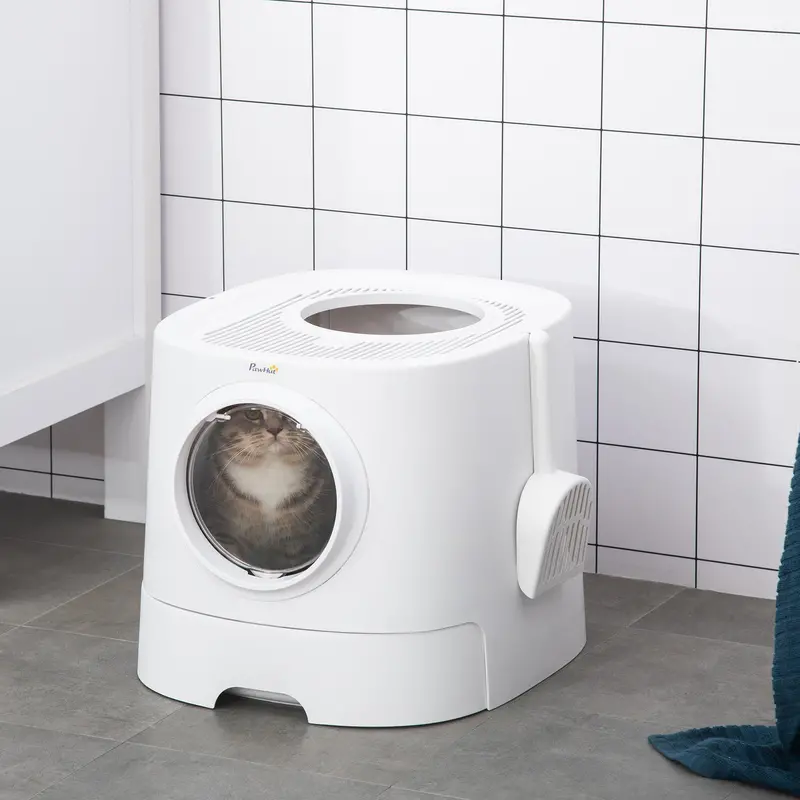 PawHut Fully Enclosed Portable Cat Litter Box – Includes Scoop & Ventilation