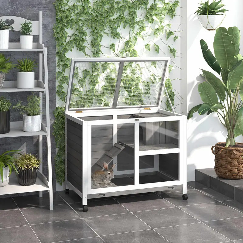 PawHut Indoor Rabbit Hutch – Spacious Guinea Pig or Bunny Cage with Lift-Top Roof (91.5×53.3x73cm)