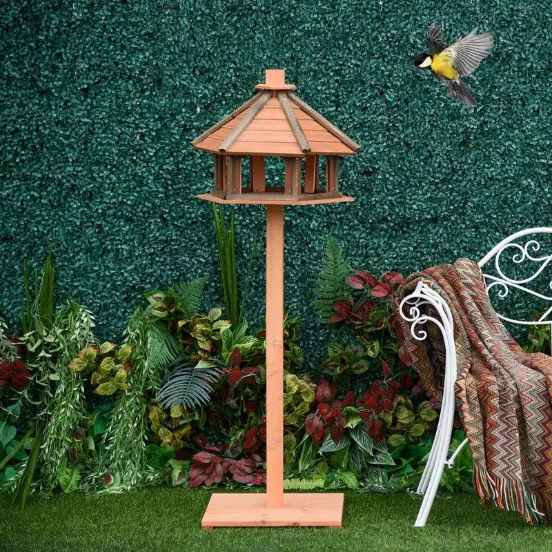 Pawhut Natural Wood Bird Feeding Station – 130cm Wildbird Table with Perch and Tray