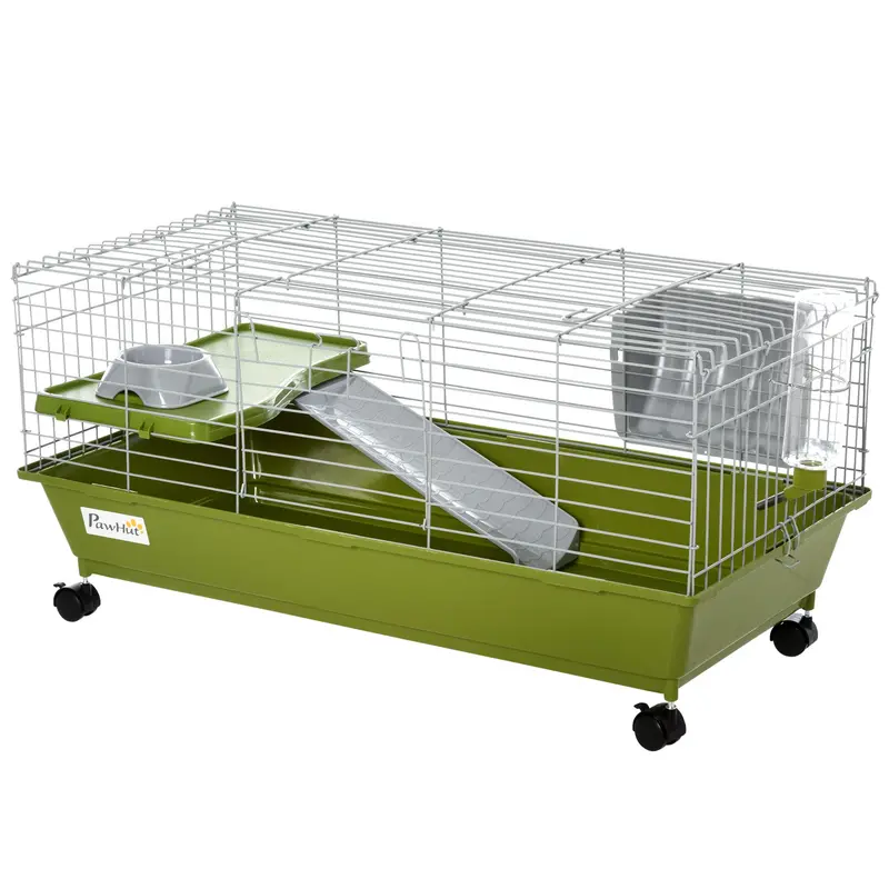 PawHut Small Animal Hutch – Spacious 89 x 44 x 43 cm Cage with Ramp & Accessories