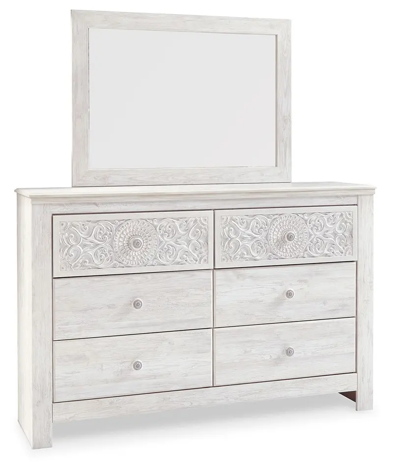 Paxberry Whitewash Dresser with Mirror – Medallion Hardware & Rustic Charm