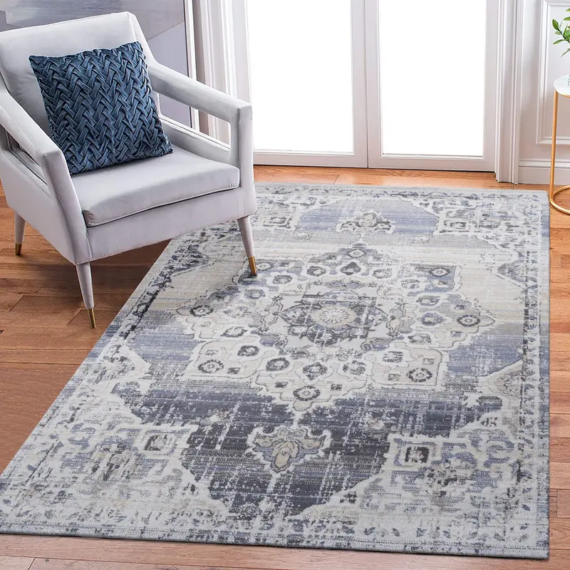 Payas Cream and Blue 6 ft x 9 ft Classic Medallion Area Rug