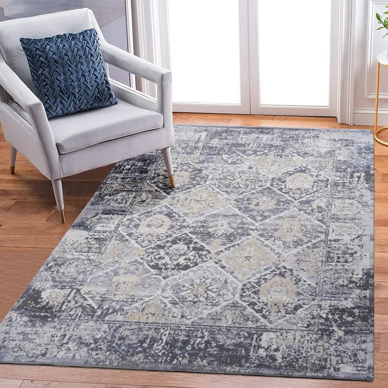 Payas Gray and Blue 6 ft x 9 ft Heritage-Style Traditional Rug