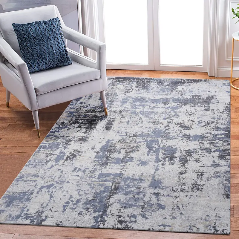 Payas Gray and Denim 6 ft x 9 ft Stylish Abstract Washable Rug