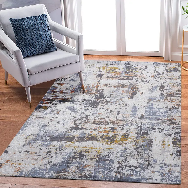 Payas Ivory and Blue 6 ft x 9 ft Art-Inspired Abstract Area Rug