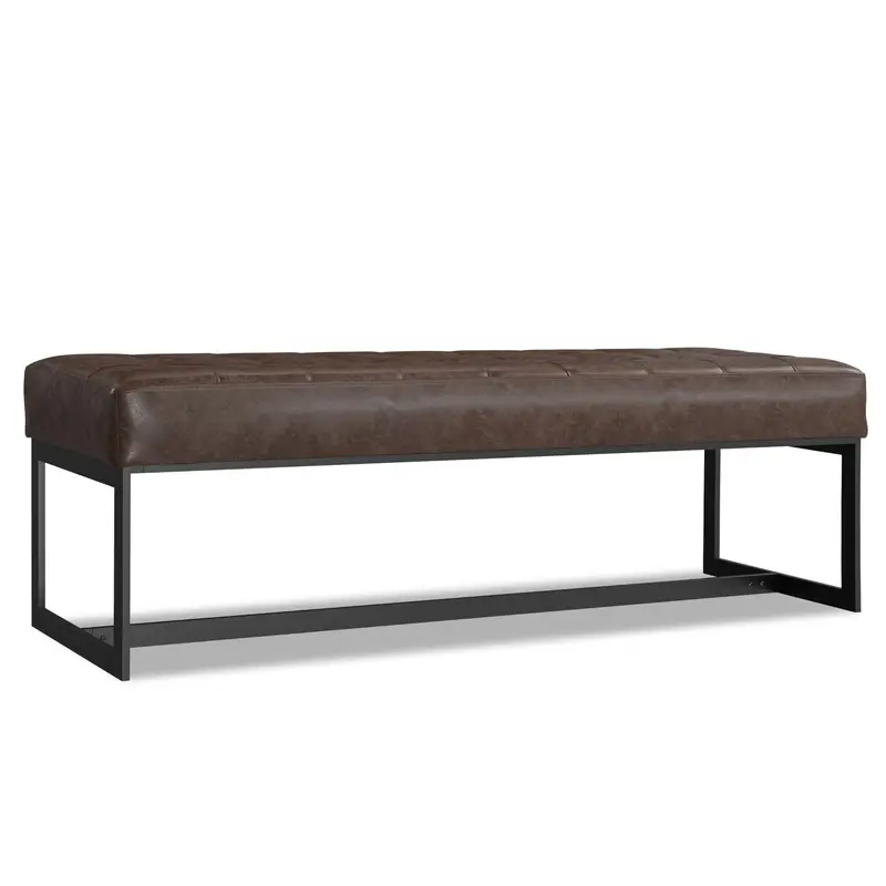 Penelope Genuine Leather Ottoman Bench with Soft Brown Finish