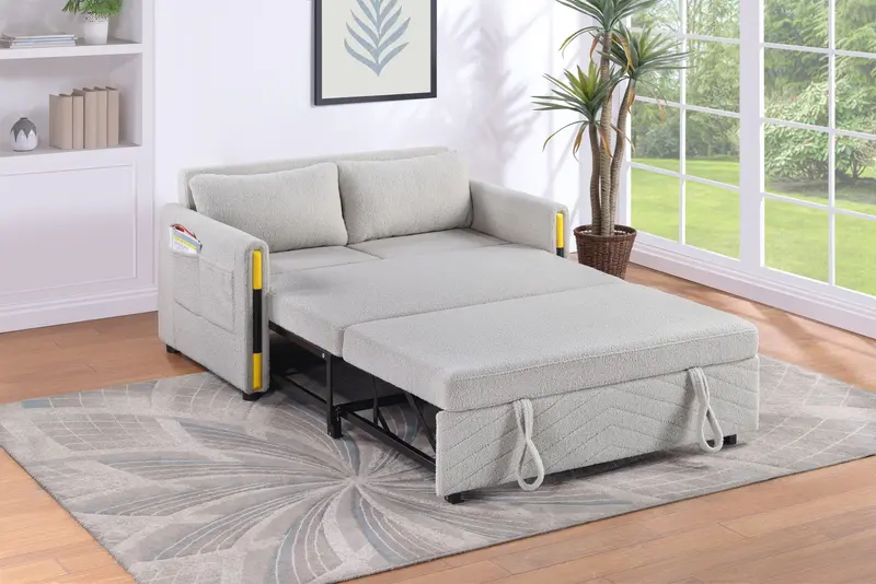 Percy Teddy-Fabric Dual-Pull Sleeper Loveseat
