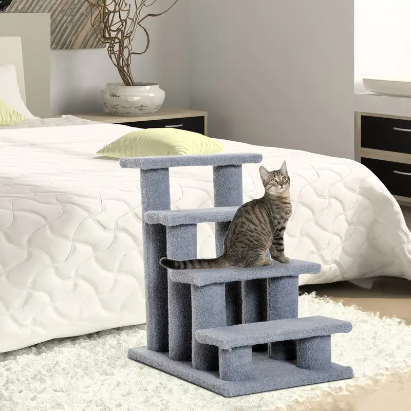 Pet Ramp & Stair Set – PawHut Adjustable Cat Ladder with Non-Slip Steps & Frame Support