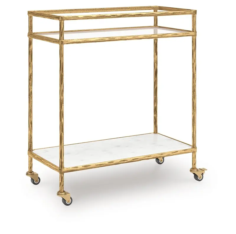Plattfield Vintage-Inspired Bar Cart in Antique Gold Finish