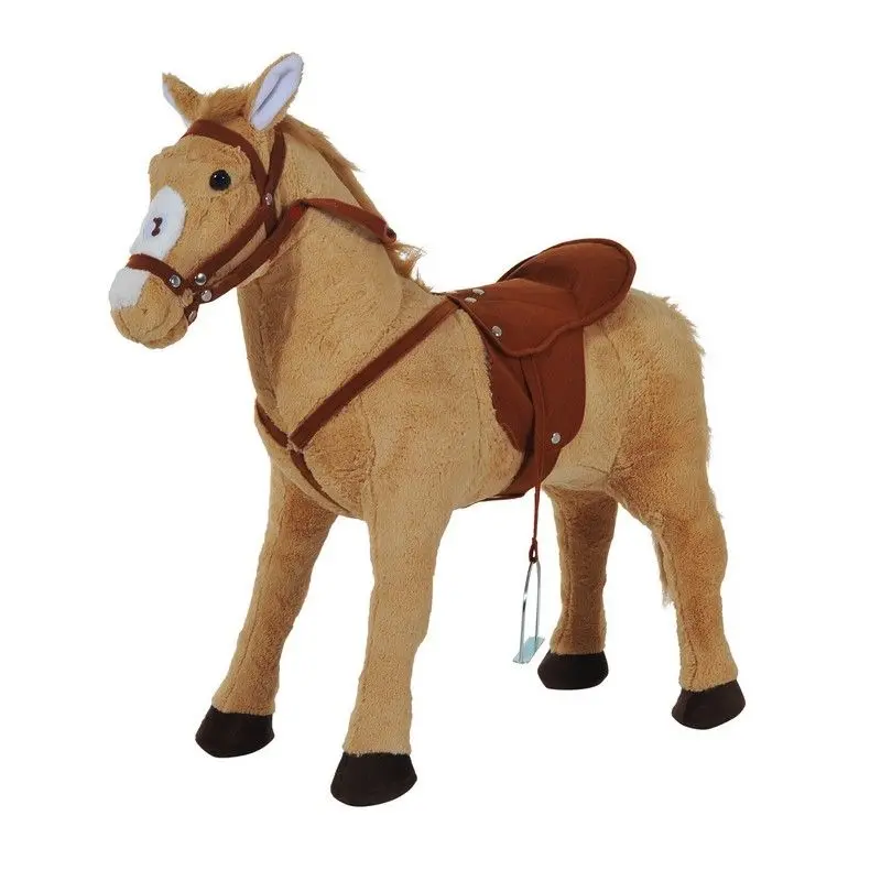 Plush Ride-On Rocking Horse for Children – Soft Beige-Brown Toy with Sound Effects