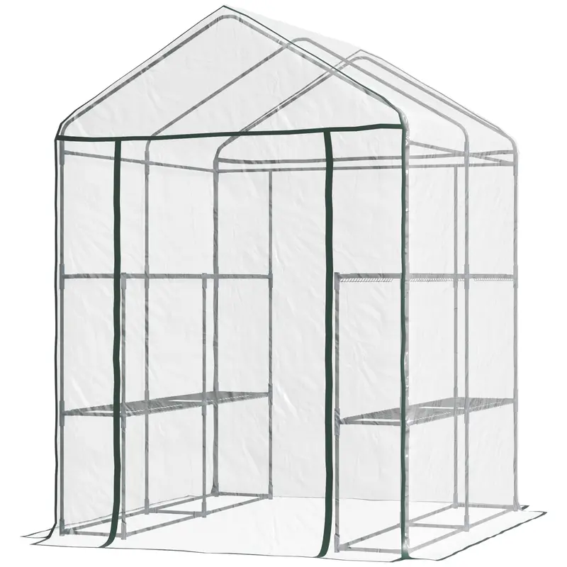 Portable Metal Walk-In Greenhouse – Transparent Polycarbonate Grow Tent (143 x 143 x 195 cm)