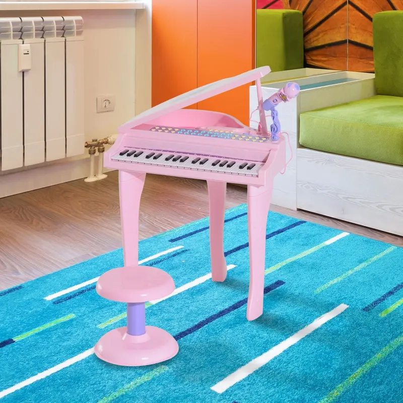 Portable Mini Electronic Piano with Matching Stool – Pink Beginner Keyboard Set