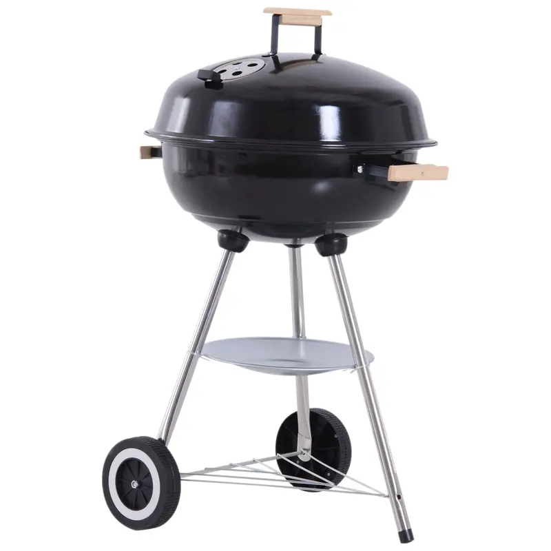 Portable Round Charcoal Kettle Grill – Lid-Sealed BBQ Smoker with Heat Control, Lid Handle & Carry Design