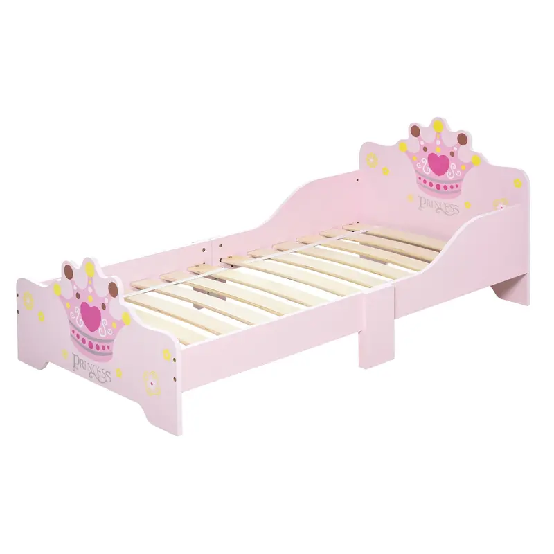 Princess-Themed Toddler Bed – Safety-Railed Kids’ Bed with Crown Design, Pink Finish (143 x 73 x 60 cm)