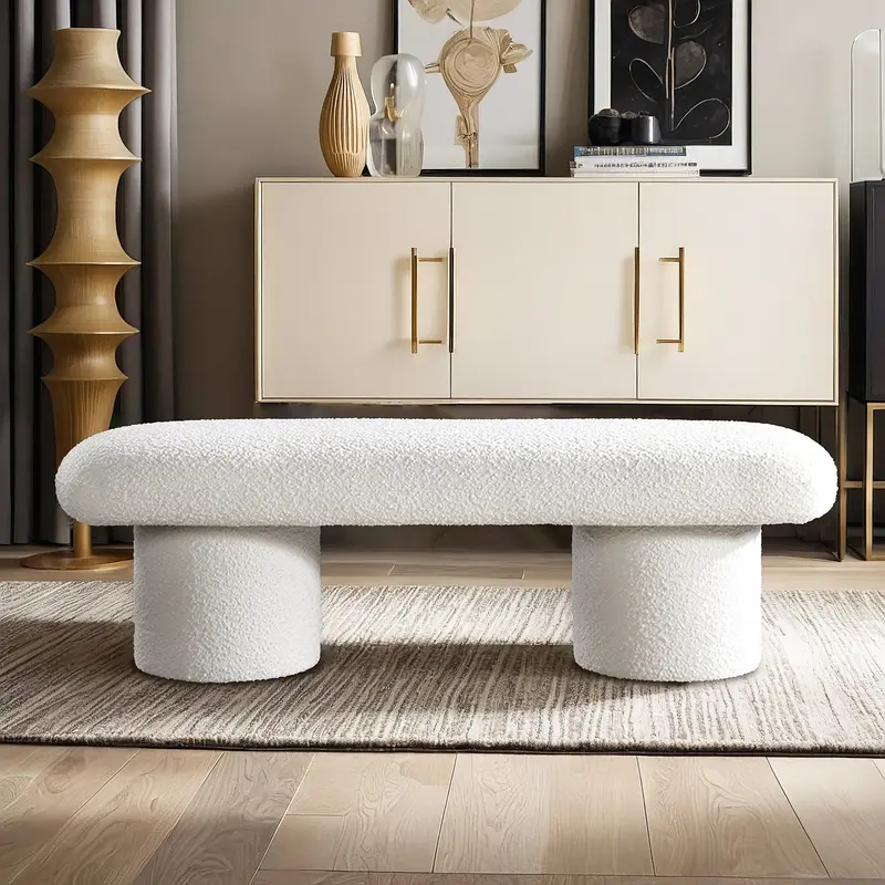 Randolph Ivory Tufted Bench for Entryway or Bedroom