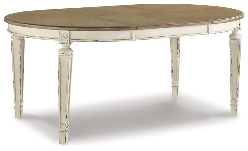 Realyn Oval Extendable Dining Table – Distressed Chipped White Finish